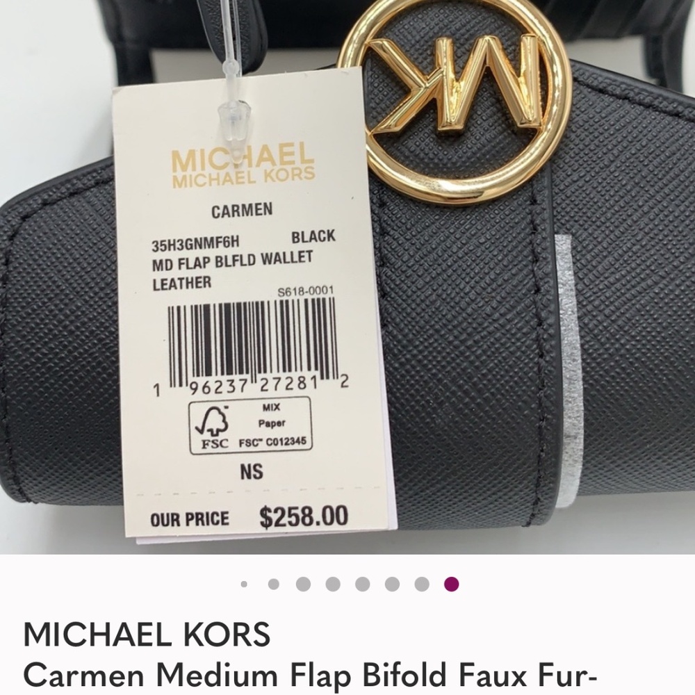 MICHAEL KORS Carmen Medium Flap Bifold Faux Fur-Leather Wallet BLACK COLOR - Picture 6 of 6
